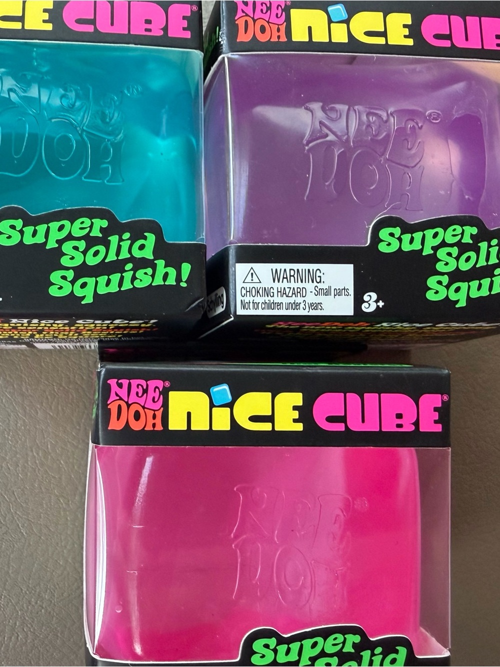 Schylling Needoh Nice Cube Super Solid Squish - Pink blue purple bundle